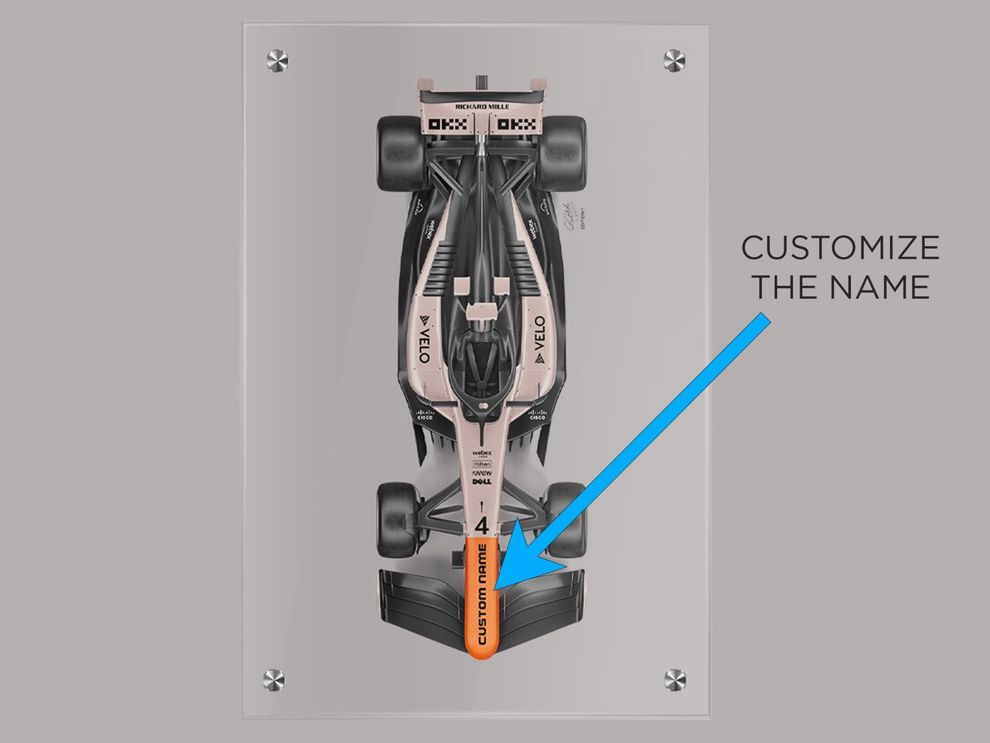 F1 Race Car Wall Art – Personalized Acrylic Gift (McLaren-Inspired)